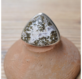 Bague triangle en pierre Jaspe océan et argent