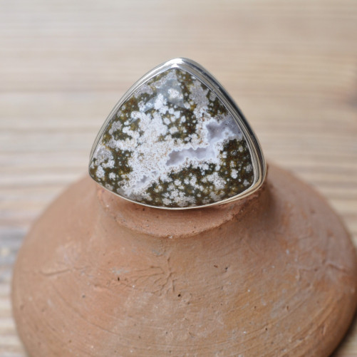 Bague triangle en pierre Jaspe océan et argent