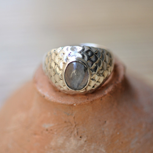 Bague chevalière pour homme pierre en Labradorite T63/65