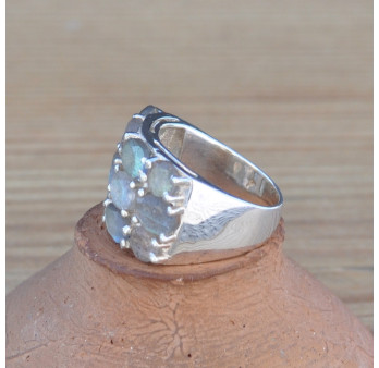 Grosse bague chevalière argent et 12 pierres Labradorite (vert) T55