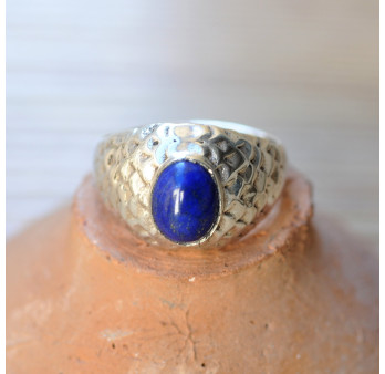 Bague chevalière homme argent et pierre en Lapis lazuli