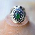 Bague poison argent ciselé pierre en Agate verte ovale (vert) T55 Bague poison argent ciselé pierre en Agate verte ovale (vert) T55