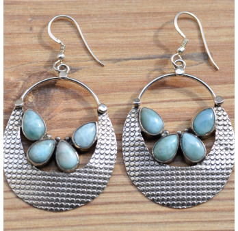Grandes boucles d'oreilles argent 4 pierres en larimar bleu