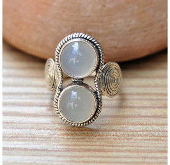 Bague argent spirales 2 pierres rondes en Calcédoine