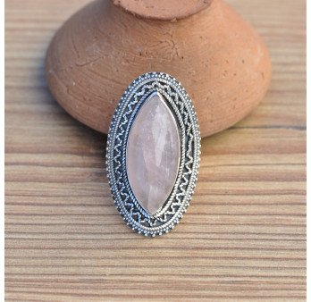 Grosse bague monture plate en argent et pierre naturelle Quartz