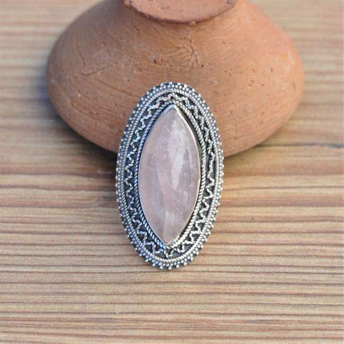 Grosse bague monture plate en argent et pierre naturelle Quartz