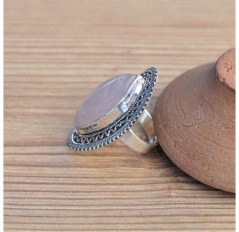 Grosse bague monture plate en argent et pierre naturelle Quartz T56