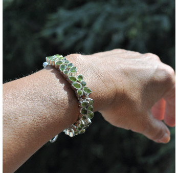 Bracelet argent 2 rangs 47 pierres en péridot facettées