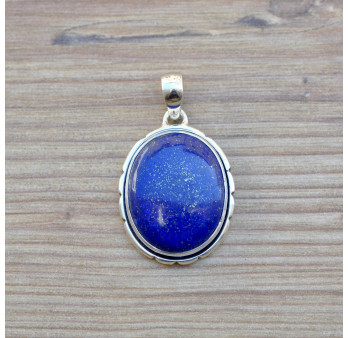 Pendentif ovale argent et pierre en lapis lazuli