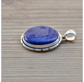 Pendentif ovale argent et pierre en lapis lazuli
