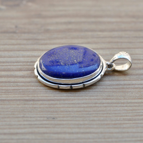 Pendentif ovale argent et pierre en lapis lazuli