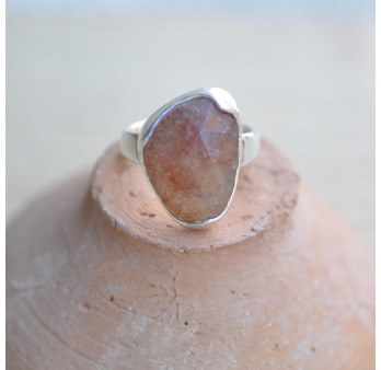 Bague argent et pierre en Quartz rutile à facettes (brun)