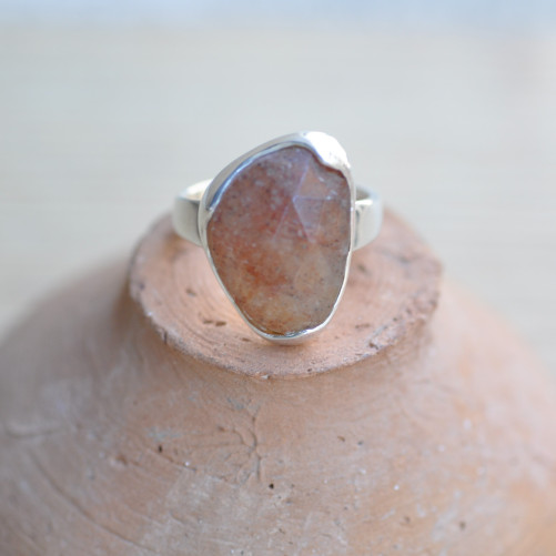 Bague argent et pierre en Quartz rutile à facettes (brun)