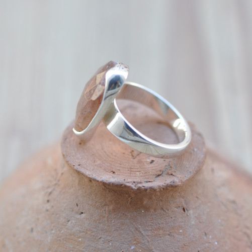 Bague argent et pierre en Quartz rutile à facettes (brun) T53