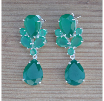 Longues boucles argent 7 pierres Agate verte (vert)