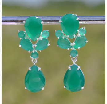 Longues boucles argent 7 pierres Agate verte (vert)
