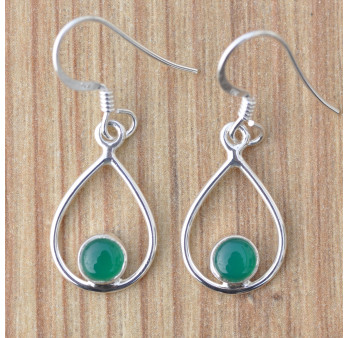 Petites boucles d'oreilles pierre ronde en Agate verte sur une monture fine en argent (vert)