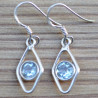 Petites boucles d'oreilles en pierre Topaze bleue sur une monture fine en argent