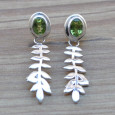 Boucles d'oreilles argent façonné feuilles pierre Péridot facettée