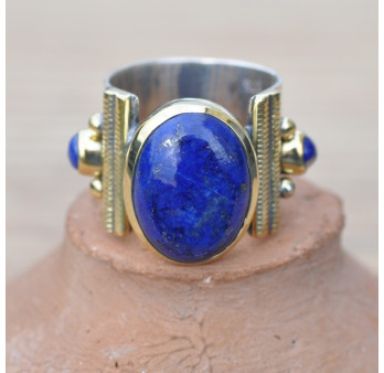 Bague anneau large argent pierre Lapis lazuli ovale cabochon
