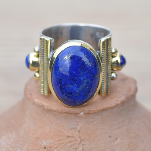 Bague anneau large argent pierre Lapis lazuli ovale cabochon