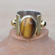 Bague anneau large pierre ovale cabochon en Oeil de tigre T51/52/53/55/56