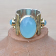 Bague anneau large pierre ovale cabochon en Calcédoine T50/55
