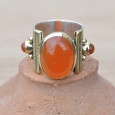 Bague anneau large pierre ovale cabochon en Cornaline (orange) T49/50/52/53/54