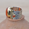 Bague anneau large pierre ovale cabochon en Cornaline (orange) T49/50/52/53/54