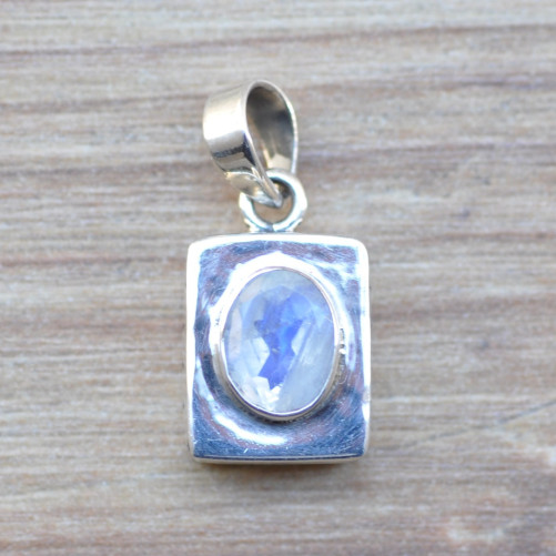 Petit pendentif coffre Pierre de lune facettes et argent (blanc)