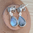 Boucles clous 2 pierres facettées en Labradorite (bleu)