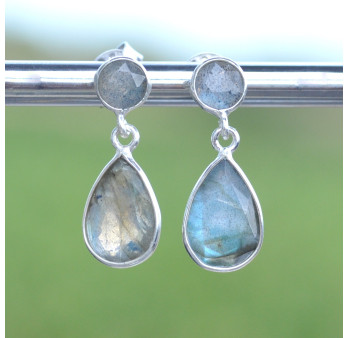 Boucles clous 2 pierres facettées en Labradorite (bleu)