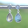Boucles clous 2 pierres facettées en Labradorite (bleu)