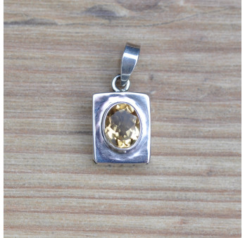 Petit pendentif coffre pierre naturelle Citrine facettes et argent