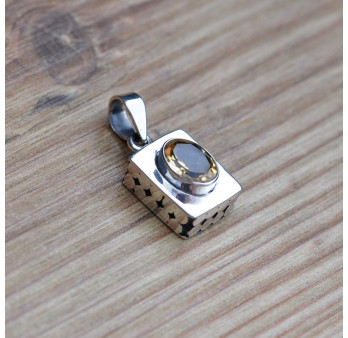 Petit pendentif coffre pierre naturelle Citrine facettes et argent