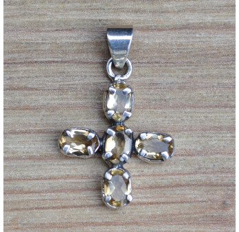 Petit pendentif croix pierre Citrine et argent