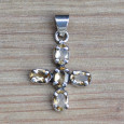 Petit pendentif croix pierre Citrine et argent