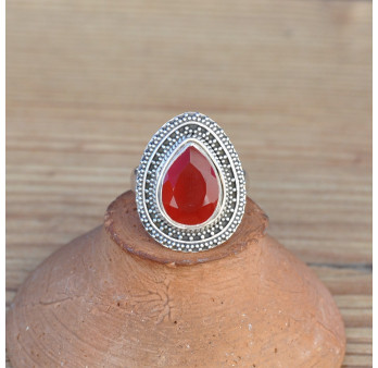 Bague goutte en argent ciselé et pierre Cornaline facettée (orange)