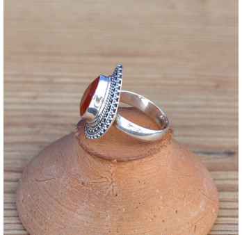Bague goutte en argent ciselé et pierre Cornaline facettée (orange) T50/53