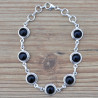 Bracelet fin argent ciselé et 7 pierres rondes en pierre d'onyx noir