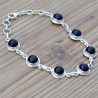 Bracelet fin argent ciselé et 7 pierres rondes en pierre d'onyx noir