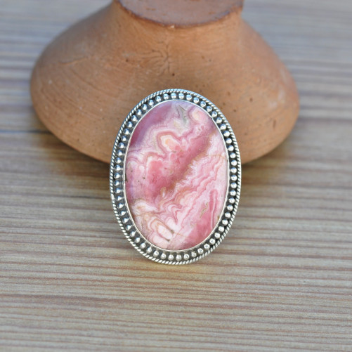 Grosse bague ovale en argent ciselé et argent ciselé (rose)