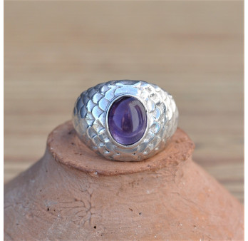 Bague mixte "écailles" en Améthyste et argent (violet)