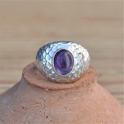 Bague mixte "écailles" en Améthyste et argent (violet)