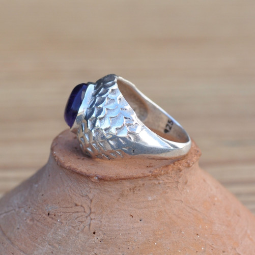 Bague mixte écailles en Améthyste et argent (violet) T54