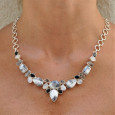 Collier plastron argent avec 24 pierres en AGATE DENDRITE onyx noir pierre de lune et quartz (blanc) (noir)