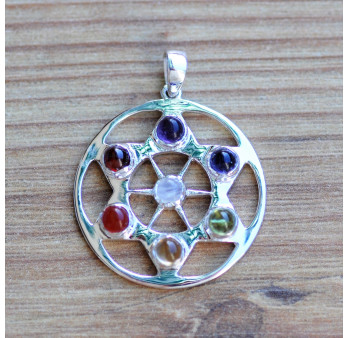 Pendentif argent 7 chakras 7 pierres naturelles