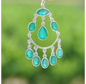 Boucles d'oreilles bohême en argent et 9 pierres Agate (vert)