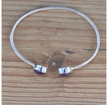 Bracelet jonc en argent et 2 pierres naturelles en Améthyste (violet)