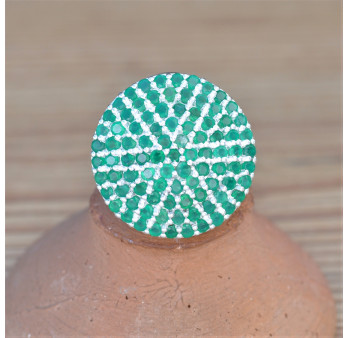 Grosse bague ronde petites pierres naturelles Agate verte et argent (vert)